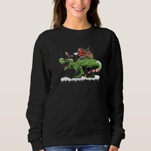 Oh What Fun It Is To Rawr Santa Claus Dinosaur Rid Sweatshirt (Vorderseite)