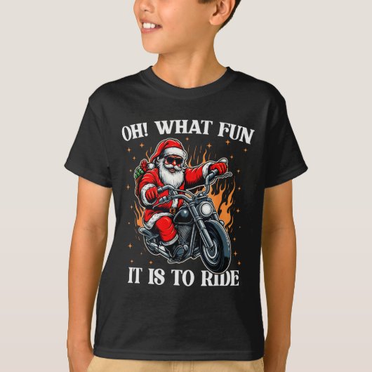 Oh What Fun It Is To Ride Motorcycle Biker Santa C T-Shirt (Vorderseite)