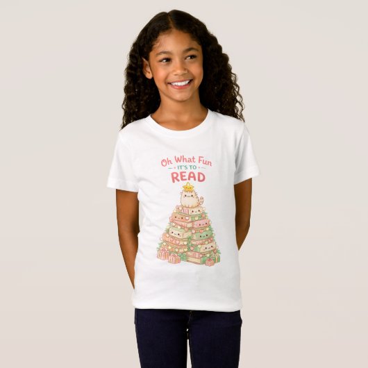 Oh What Fun It's to Read Christmas Cute Cat Books T-Shirt (Vorne ganz)