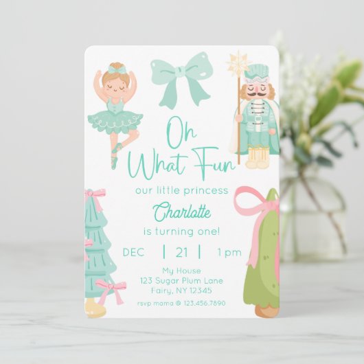 Oh What Fun Mint Nutcracker Birthday Einladung (Stehend Vorderseite)