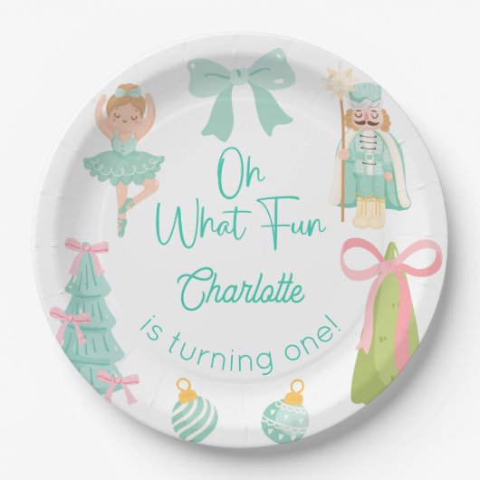 Oh What Fun Mint Nutcracker Birthday Pappteller (Vorderseite)