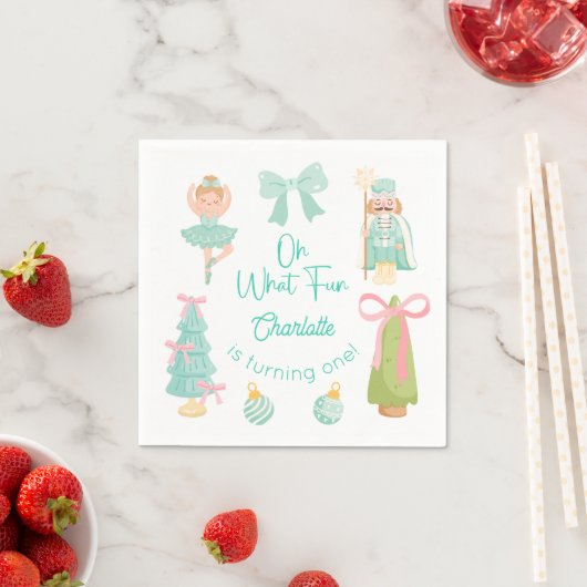 Oh What Fun Mint Nutcracker Birthday Serviette (Beispiel)