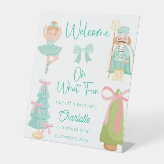 Oh What Fun Mint Nutcracker Birthday Welcome Sockelschild (Vorderseite)