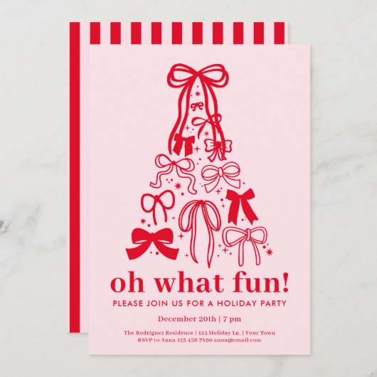Oh What Fun Modern Pink Red Holiday Party Einladung (Vorne/Hinten)