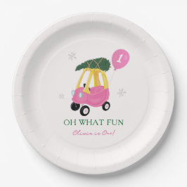 Oh What Fun Pink Christmas Car 1st Birthday Party  Pappteller