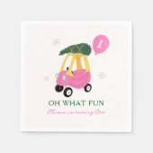 Oh What Fun Pink Christmas Car 1st Birthday Party Serviette (Vorderseite)