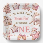 Oh What Fun Pink Cookies Christmas 1st Birthday Pappteller (Vorderseite)