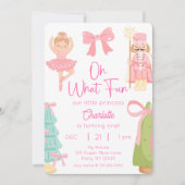 Oh What Fun Pink Nutcracker Birthday Einladung (Vorderseite)