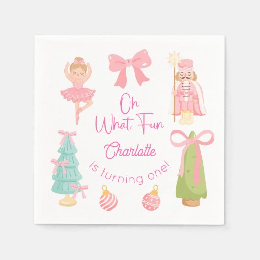 Oh What Fun Pink Nutcracker Birthday Serviette (Vorderseite)
