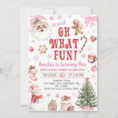 Oh What Fun Pink Santa Christmas 1st Birthday Einladung (Vorderseite)