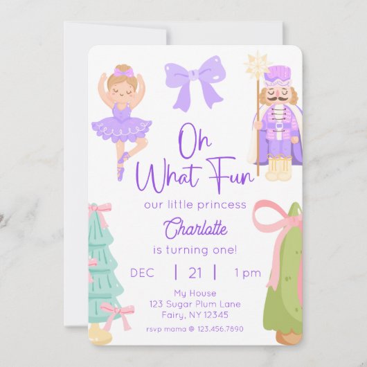 Oh What Fun Purple Nutcracker Birthday Einladung (Vorderseite)