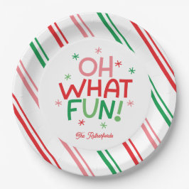Oh What Fun Red Green Pink Christmas Paper Plate Pappteller