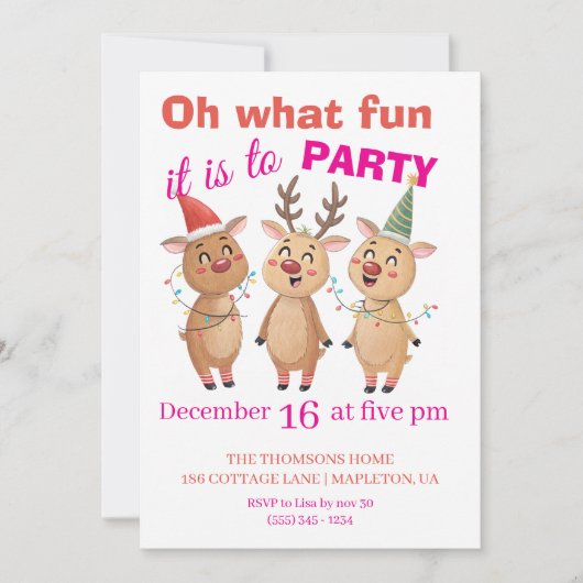 Oh what fun reindeers holidays party  einladung (Vorderseite)