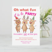 Oh what fun reindeers holidays party  einladung (Stehend Vorderseite)