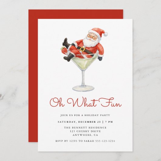 Oh What Fun Santa Modern Christmas Party Einladung (Vorne/Hinten)
