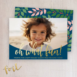 Oh What Fun Script - Foto - Green Blue Botanical Folien Feiertagskarte