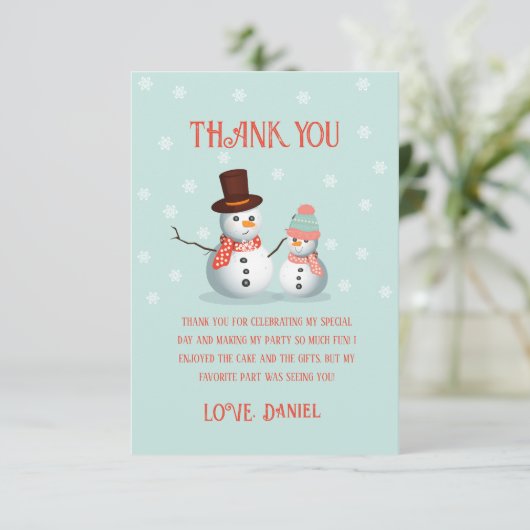 Oh What Fun Snowman Birthday Dankeskarte (Stehend Vorderseite)