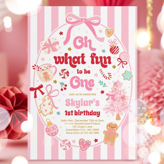 Oh What Fun To Be One Christmas Bow 1st Birthday Einladung