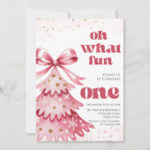 Oh what fun tree christmas girl birthday einladung (Vorderseite)