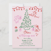 Oh What Fun whimsical Christmas tree 1st birthday Ankündigung (Vorderseite)