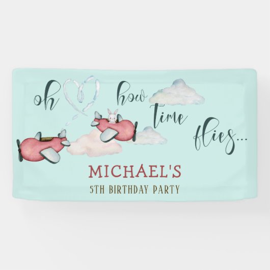 Oh, wie die Zeit fliegt Retro Flugzeug Junge Gebur Banner (Horizontal)