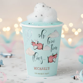 Oh, wie die Zeit fliegt Retro Flugzeug Junge Gebur Pappbecher