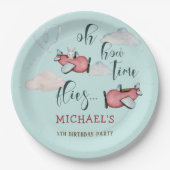 Oh, wie die Zeit fliegt Retro Flugzeug Junge Gebur Pappteller (Vorderseite)