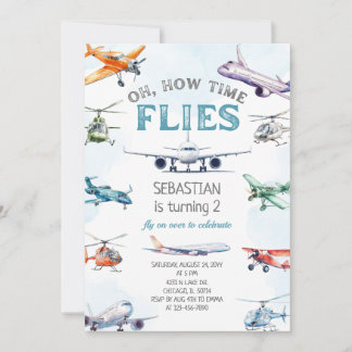 Oh wie die Zeit vergeht Flugzeug Geburtstag Einladung