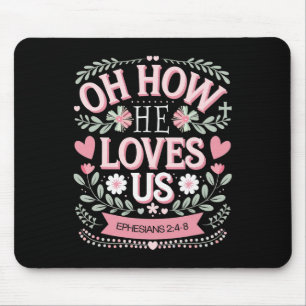 Oh wie sehr er uns liebt Boho Valentinstag Blume J Mousepad