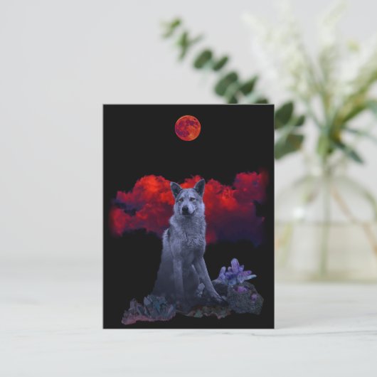 Oh Wolf Moon | Goth Wolf Postcard Postkarte (Stehend Vorderseite)