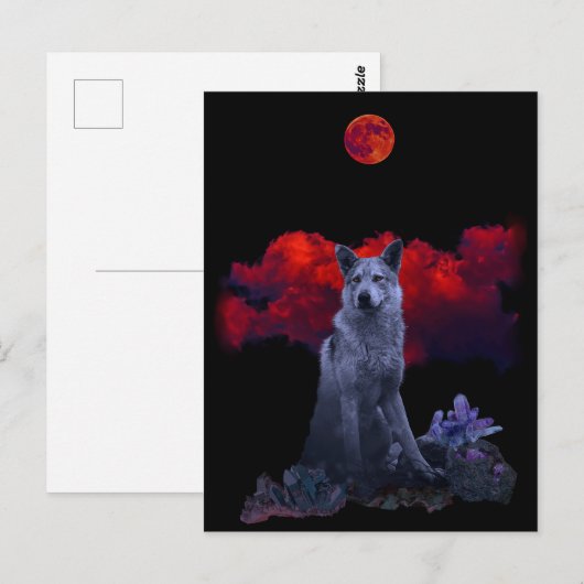 Oh Wolf Moon | Goth Wolf Postcard Postkarte (Vorne/Hinten)