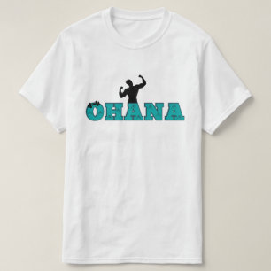 ohana-Gymnastikprojekt mit blauem Text und Rock T-Shirt