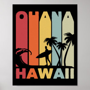 Ohana Hawaii Surfer-Outfit 70er Retro-Familienferi Poster