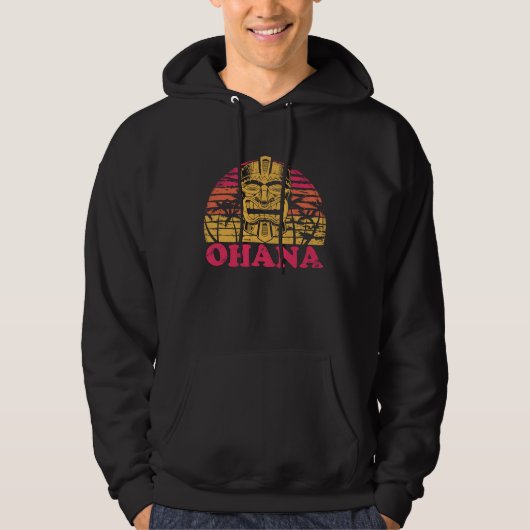 Ohana Retro Distressed 80s Style Tropical Sunset T Hoodie (Vorderseite)
