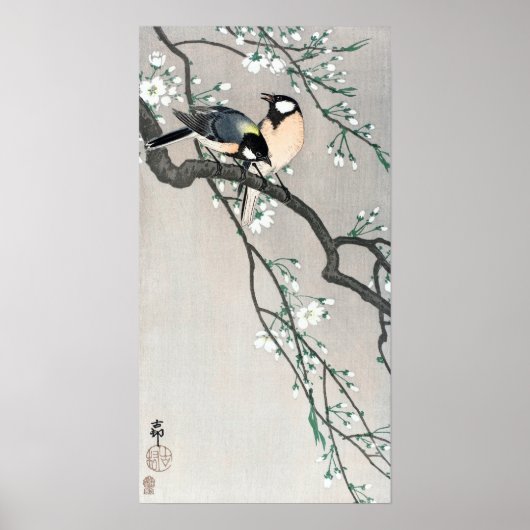 Ohara Koson Birds auf der Zweigstelle Cherry Poster (Vorne)