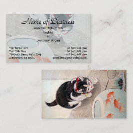 Ohara Koson Cat & Goldfish Bowl Japanische Malerei Visitenkarte