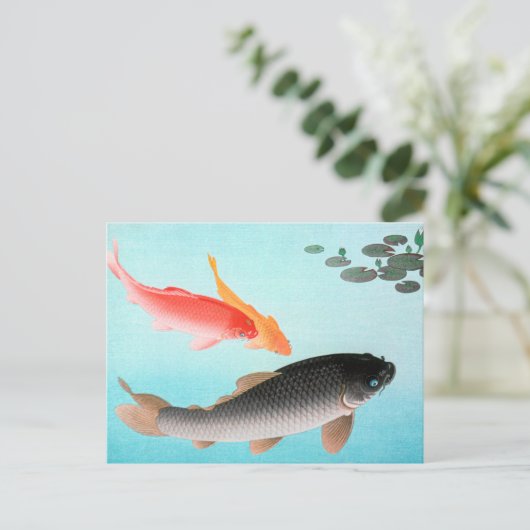 Ohara Koson Common und Golden Carp Poster Postkarte (Stehend Vorderseite)
