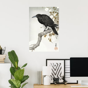 Ohara Koson Crow Raven, Japanese Bird Silhouet Art Poster