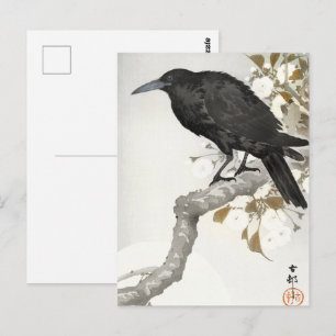 Ohara Koson Crow Raven, Japanese Bird Silhouet Art Postkarte