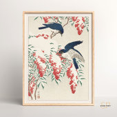 Ohara Koson Flycatchers über Nandina Bush Bird Jap Poster
