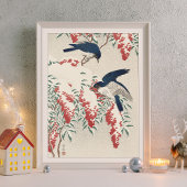 Ohara Koson Flycatchers über Nandina Bush Bird Jap Poster