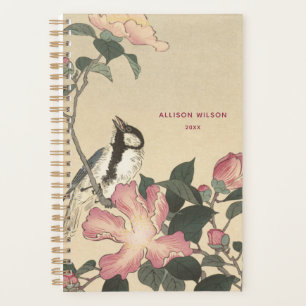 Ohara Koson, Großes Tit w. Rosa Blume - Japanisch Planer