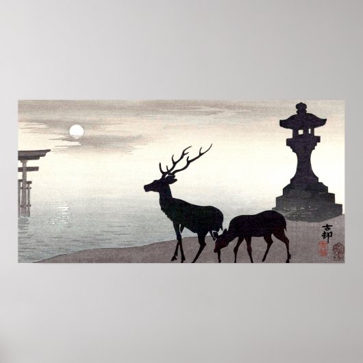 Ohara Koson Landschaft mit Hirsch Poster (Vorne)