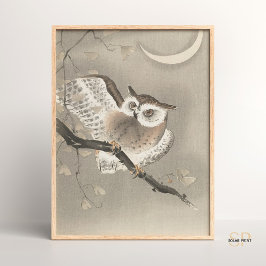 Ohara Koson Owl Under Crescent Moon Poster