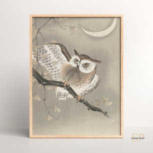 Ohara Koson Owl Under Crescent Moon Poster