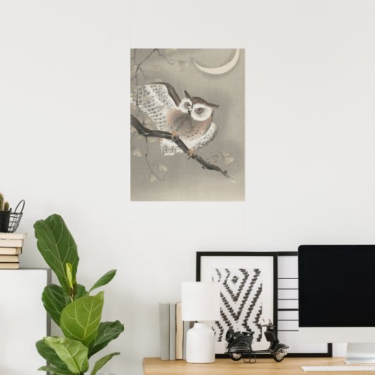 Ohara Koson Owl Under Crescent Moon Poster (Heimbüro)