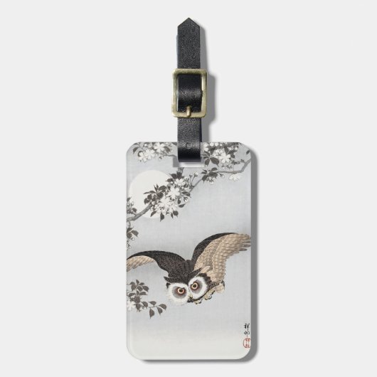 Ohara Koson Scops Owl Cherry Blossoms & Moon Gepäckanhänger (Vorderseite vertikal)