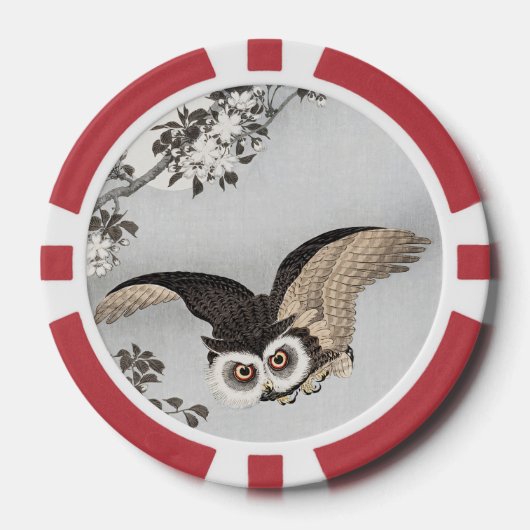 Ohara Koson Scops Owl Cherry Blossoms & Moon Pokerchips (Vorderseite)