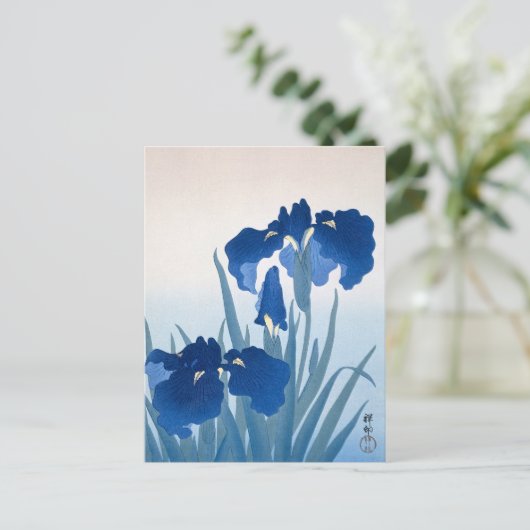 Ohara Koson, Vintage Japanisch Blue Irises Birthda Postkarte (Stehend Vorderseite)