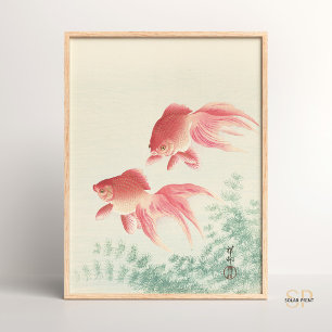 Ohara Koson Zwei Goldfische und Wasserpflanzen Jap Poster